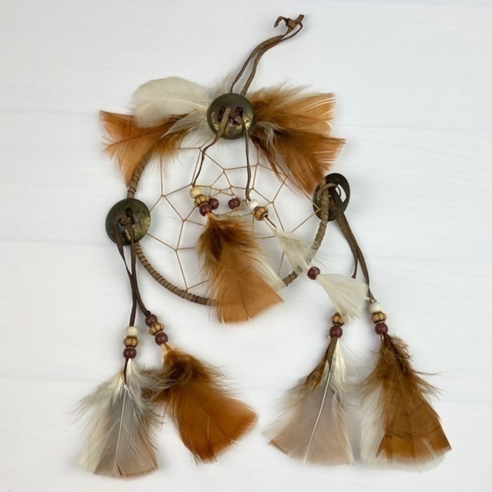 Dreamcatcher Dream Catcher Home Wall Decor Feathers Beads Brown White
